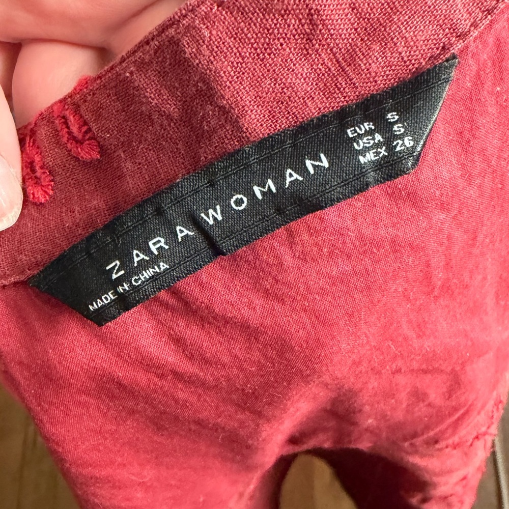 Zara Red Embroidered Button Down - Picture 8 of 8